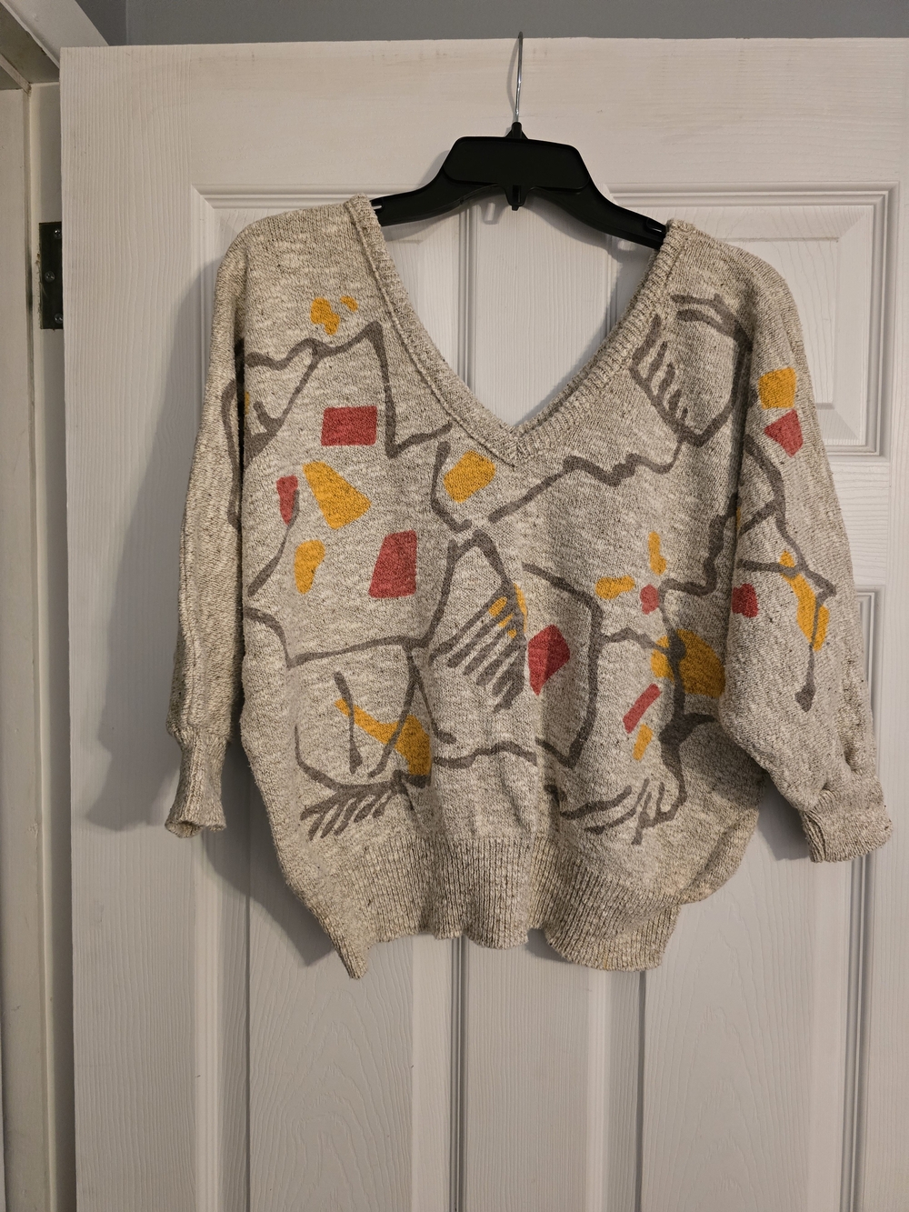 Vintage Beldoch Popper Abstract Print V-Neck Sweater